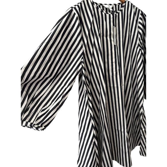 Banana Republic Poplin Lantern Sleeve Mini Swing Dress Black Stripe Size Small - Picture 9 of 10